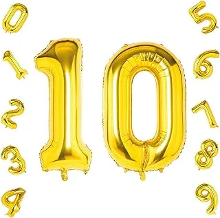 40 Inch Gold Number Balloon 10 Mylar Foil Digit Balloon for Wedding, Anniversary, Engagement, Baby Shower, Graduation and Birthday Party Supplies Decorations (Number 10, Gold)