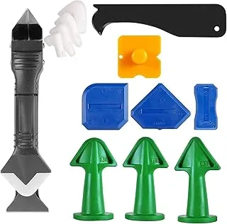 Showay Caulking Tool Kit, Seam Glass Glue Spike 13 Pieces Set Corner Scraper Nozzle Applicator Finishing for Kitchen, Bathroom, Window Sink Joints