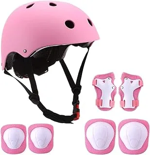 Mumoo Bear Kids Bike Helmet Set Skateboard Knee Pads - Kids Helmet Elbow Pads Wrist Guards Adjustable for 3~10yrs Girl Boy Kids Protective Gear Set for Sport Cycling Bike Roller Skating Scooter