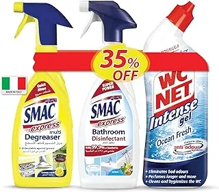 SMAC + WC NET Super Saver Bundle - SMAC Express Multi Degreaser Lemon 650ml + SMAC Express Bathroom Surface Cleaner 650ml + WC Net Toilet Cleaner Intense Gel Ocean Fresh 750ml