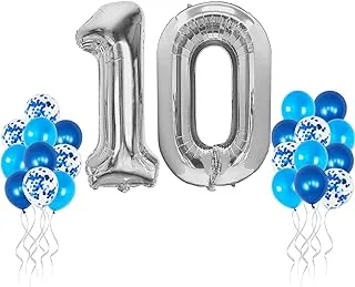 Silver Number 10 Balloon for 10th Birthday - Large 40 Inch | 10 Balloon for Tenth Birthday Decorations | Number 10 Balloon Silver For 10th Birthday Party | 10 Year Balloon For Anniversary and Birthday