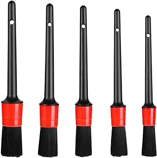 KongJies Car Detailing Brush, 5Pcs Automotive Clean Wheels Interior Exterior Leather Air Vents Emblems Brushes(Black)