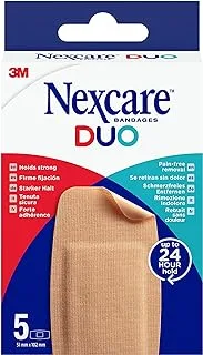 Nexcare DUO Plasters MAXI, 51 mm x 102 mm, 5 Plasters per Pack, Holds Strong for up to 24 Hours, Pain-free Removal, Water Resistant Plasters for Wounds and Minor Scratches, Plasters for First Aid Kits