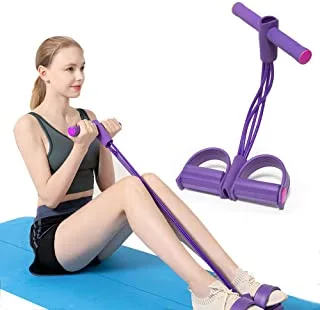 DOUBLEFUN Pedal Resistance 4-Tube Pull Rope with Foot Pedal Abdominal Exerciser Equipment Fitness Equipment for Abdomen, Leg, Arm Stretching Slimming Training