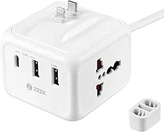 Zoook - Gadgets Fashion ZF-PPS2 PORTABLE CHARGING STATION,2 Ports USB 2.0, 2 Ports USB Type-C, 1 Port Lightning &2 Ports Universal power socket White