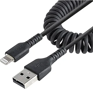 StarTech.com 50cm 20in USB to Lightning Cable, MFi Certified, Coiled iPhone Charger Cable, Black, Durable TPE Jacket Aramid Fiber, Heavy Duty Coil Lightning Cable RUSB2ALT50CMBC, 50cm / 20 in