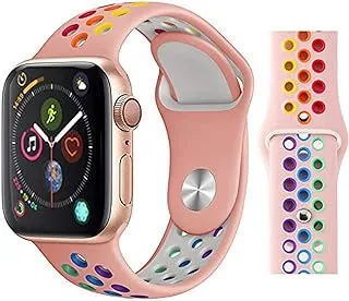 Apple Watch Band Rainbow Soft Silicone Sport Replacement Wrist Strap for iWatch Series 6 5 4 3 1 For 42mm-44mm (PINK)