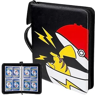 Showay Pokemon Card Binder, 4 Pocket Card Trading Card Binder with 50 Removable Sleeves, Binder Holder Collector Album with Zipper Holder Up to 400 Cards, Large