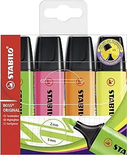 STABILO BOSS ORIGINAL - Highlighter Pen - Wallet of 4 (Assorted Colours)