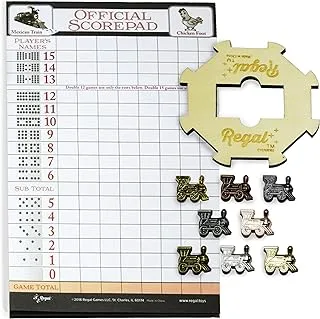 Regal Games Mexican Train Domino Expansion Set - 8 Metal Marker Trains with Unique Finishes - Replacement Wooden Hub - Scoresheet