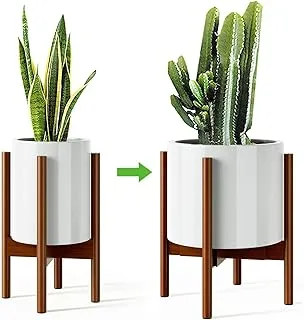 MUDEELA Adjustable Plant Stand (8 to 12 inches), Bamboo Mid Century Modern (15 inches in Height), Indoor Stand, Fit 8 9 10 11 inch Pots (Pot & Not Included) (Dark Brown)