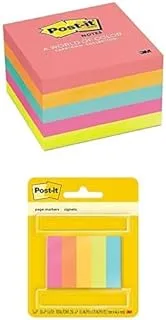 Post-it Notes Neon Colors 3 x 3 in 100 sheets/pad,5 pads/pack + Markers Assorted colors 5 colors/pack