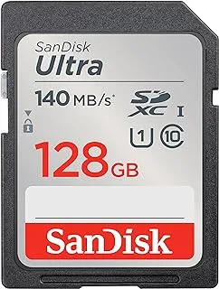 بطاقة SanDisk Ultra UHS I SD سعة 128 جيجا بايت بسعة 140 ميجابايت / ثانية للكاميرات ذات العدسة الأحادية العاكسة والكاميرات التي لا تحتوي على مرآة ، ضمان لمدة 10 سنوات - SDSDUNB-128G-GN6IN