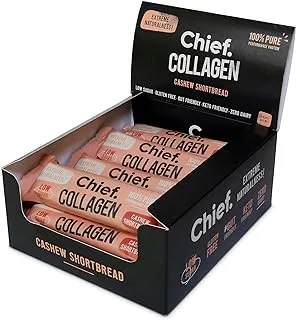 Chief Collagen Protein Bar, Cashew Shortbread, 100% Natural Ingredients, Keto & Paleo Friendly Snack, Gluten Free & Low Sugar, 12 Pack