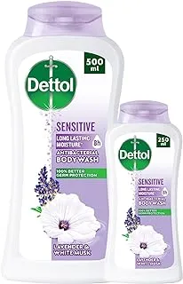 Dettol Sensitive Shower Gel & Body Wash, Lavender & White Musk Fragrance for Effective Germ Protection & Personal Hygiene, 250ml and 500ml (Pack of 2)