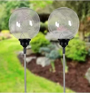 Exhart Solar Plastic Ball with Firefly Lights Garden Stake, Multicolor