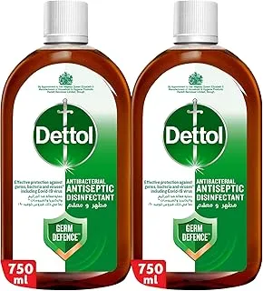 Dettol Antiseptic Antibacterial Disinfectant Liquid for Effective Germ Protection & Personal Hygiene, Used in Floor Cleaning, Bathing and Laundry, 750ml (Pack of 2) (Packaging may vary)