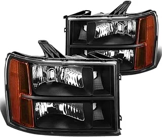 DNA MOTORING HL-OH-GMCSIE07-BK-AM Pair of Black Housing Amber Corner Headlights Compatible with 07-13 GMC Sierra 1500/07-14 Sierra 2500 HD 3500 HD