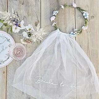 Ginger Ray 'Bride to Be' Hen Party Veil with Floral Crown Accessory