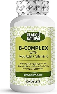 Oladole Natural B-Complex With Folic Acid & Vitamin C- 120 Tablets | Essential B Vitamins For Cell Health, Energy Boost, Immune Support, Metabolism & Prenatal Support | Non-GMO, Gluten-Free