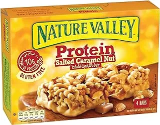 Nature Valley Protein Bar Box of 4 Bars, Salted Caramel & Nuts, High Protein Energy Bar, Low carb, Low Sugar, No Artificial Colors, Flavors And Preservatives & Gluten Free