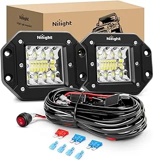 Nilight 2PCS 42W Flush Mount LED Pods Spot Flood Combo Beam Driving Light Backup Reverse Grill with Wiring Harness Kit -2 Leads, 2 Years Warranty (ZH413), White