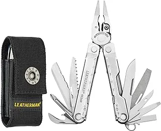 Leatherman Rebar - أداة متعددة مع 17 أداة قفل مدمجة متعددة الأغراض لأعمال DIY والتخييم ، مصنوعة في الولايات المتحدة الأمريكية من الفولاذ المقاوم للصدأ بنسبة 100٪ ، باللون الفضي وحافظة من النايلون