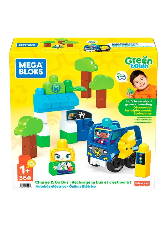 Mega Bloks Green Town Charge Go Bus Building S36 Toy Gift Set For Ages 1-5