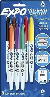 EXPO Vis-a-Vis Wet Erase Markers, Fine Point, Assorted Colors, 8 Count