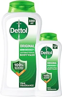 Dettol Original Showergel & Bodywash, Pine Fragrance for Effective Germ Protection & Personal Hygiene, 250ml and 500ml (Pack of 2) (Packaging may vary)