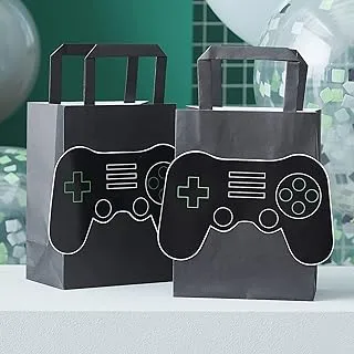 Ginger Ray Game On Eco Friendly 3D Controller Paper Party Bags-5 Pack, Black