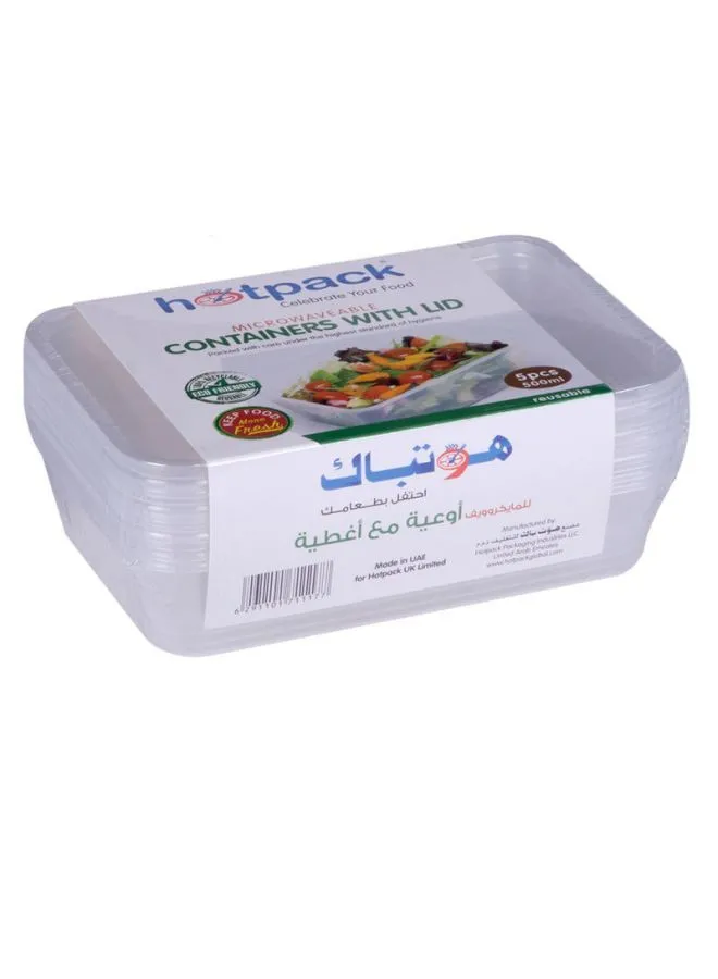 Hotpack 5-Piece Rectangular Containers With Lid Set Clear 5x500ml