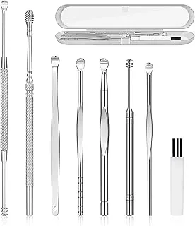 Merin Ear Wax Removal Kit, 8 in 1 Picking Tool, Medical Grade Stainless Steel, Safe and Durable, No Burrs, Damage, With Cleaning Brush Storage Box, Suitable for Adults Children, Silver