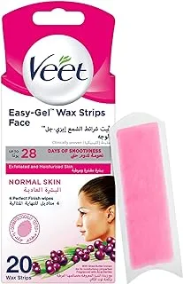 Veet Easy-Gel™ Wax Strips for Face, Suitable Normal Skin, Up to 28 Days of Smoothness, 20 and 4 Perfect Finish Wipes