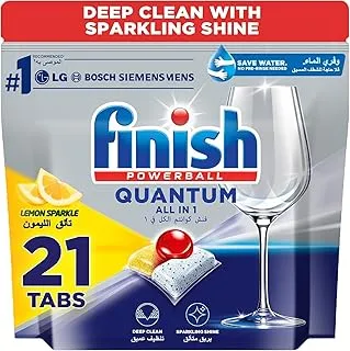 Finish Powerball Quantum Dishwasher Detergent All in One Tablets for Deep Clean & Sparkling Shine, Lemon Sparkle, 21 Tabs