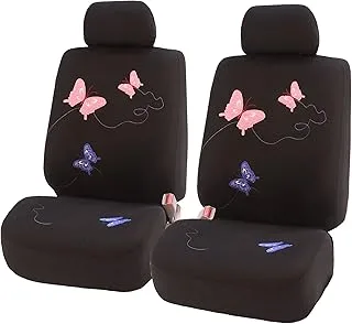 FH Group Car Seat Covers Front Set in Cloth - Car Seat Covers for Low Back Car Seats with Removable Headrest, Universal Fit, Automotive Seat Covers, Washable Car Seat Cover for SUV, Sedan, Van Black