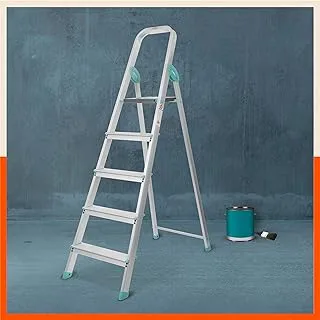 Bathla Advance Carbon - 5 Step Foldable Aluminium Ladder with Scratch Resistant Smart Platform and Sure-Hinge Technology (Teal)