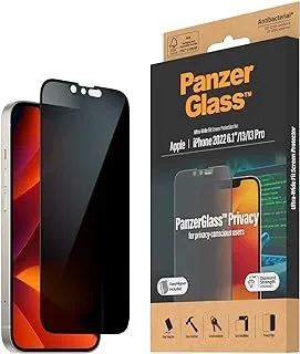 واقي شاشة PanzerGlass PRIVACY لهاتف Apple iPhone 14 2022 6.1 بوصة - مرشح الخصوصية الزجاجي المقوى الواسع للغاية مع طلاء مضاد للميكروبات ، سهل التركيب مع أداة تثبيت سهلة التركيب - إطار أسود