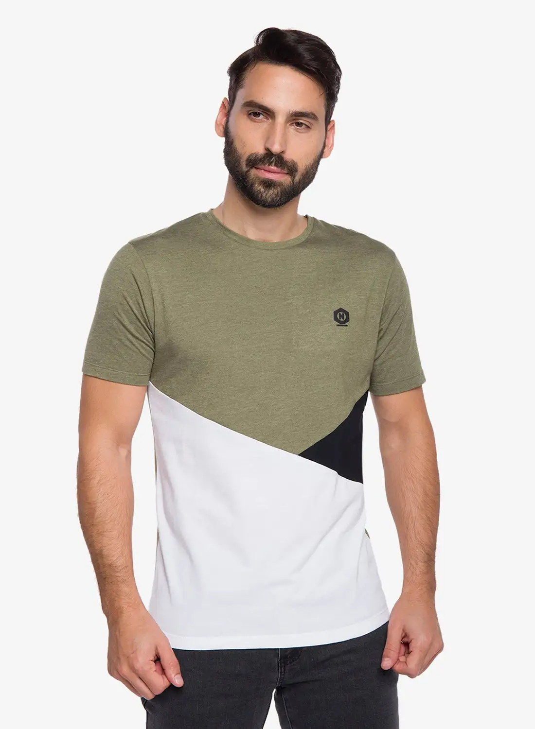 R&B Slim Fit Colourblock Round Neck T-shirt Green