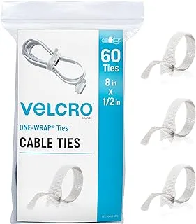 VELCRO Brand White Cable Ties Heavy Duty | 60Pc Bulk Pack | 8 x 1/2