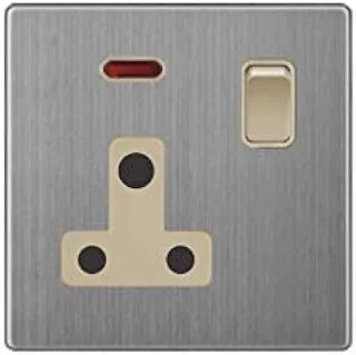 VMAX Stainless Steel 15A with Neon Switch Socket (Golden)