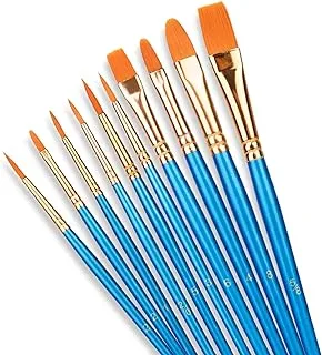 Showay 10 Pcs Paint Brushes Set,10 Sizes Nylon Hair Artist Painting Brush Kit for Acrylic, Oil Watercolor, Face Nail Body Art, Miniature Detailing & Rock Painting, (Blue)