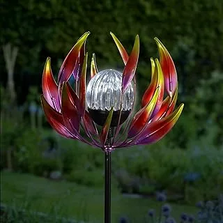 Exhart Solar Kinetic Spinning Petals with Crackle Ball Garden Stake, Pink