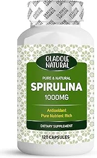 Oladole Natural Spirulina 1000mg- 120 Capsules | Superfood Supports Energy, Immune, Blood Sugar Control, Blood Pressure, Metabolism & Detox | Rich in Antioxidants | Non-GMO, Gluten-Free