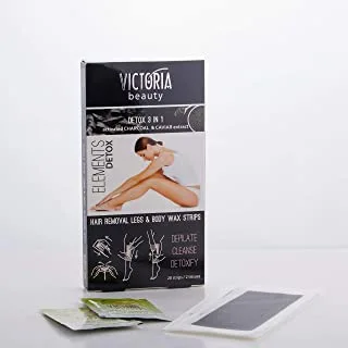 Victoria Beauty Hair Removal Legs and Body Wax Strips with Activated Charcoal 20 pcs + 2 Wipes