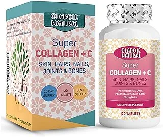 Oladole Natural Super Collagen Plus C - 120 Tablets | Advanced Formula For Skin, Hair, Joints & Strong Nails | Hydrolyzed Collagen with Vitamin C | Anti-Aging Support | Non-GMO, Gluten-Free