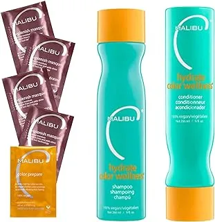 Malibu C Hydrate Color Wellness Collection Hair Kit of Shampoo Conditioner Remedy and Prepare