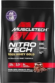 Muscletech Nitrotech Whey Gold ، بروتين مصل الحليب النقي 100٪ ، مصل اللبن المعزول وببتيدات مصل اللبن ، شوكولاتة غنية مزدوجة ، عبوة 8 أرطال