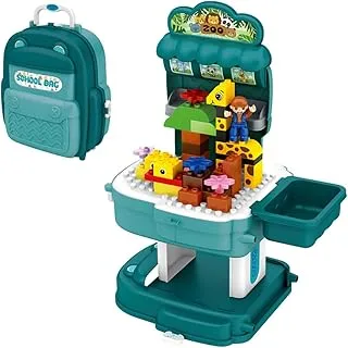 Little Story ROLE PLAY ZOOLOGICAL PARK WITH BLOCK TOY SET SCHOOL BAG (200 Pcs) - Green, 2-IN-1 Mode