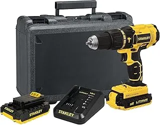 Stanley Cordless Hammer Drill with Kit Box, 18V, 1.5Ah Li-Ion Battery + 50 Pieces Drill & Screwdriver Bits Set - SCH20S2KMEA1-B5